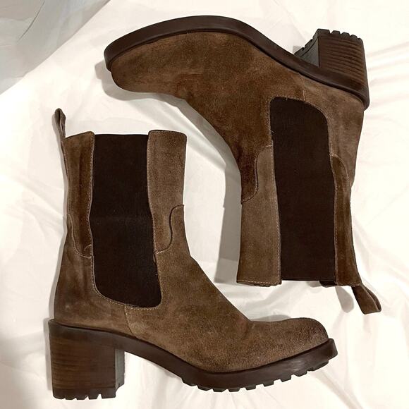 Emanuele Crasto Chelsea Boots Size 39 NWOT Italy Brown Suede Leather Stack Heel - Picture 4 of 11